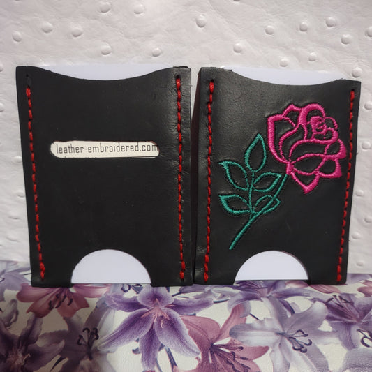 Card Holder with Embroidered Rose