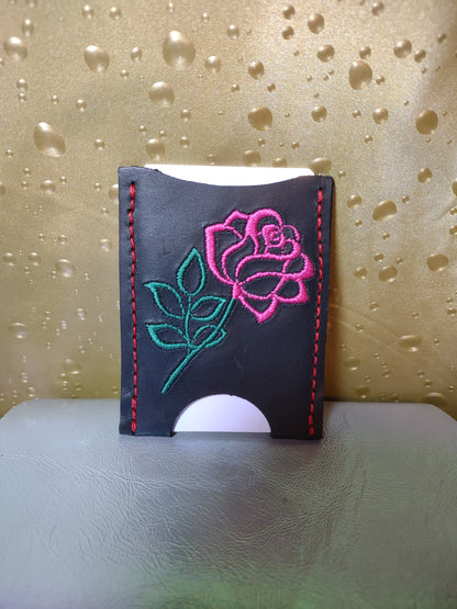 Card Holder with Embroidered Rose