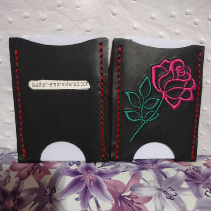 Card Holder with Embroidered Rose