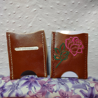 Card Holder with Embroidered Rose