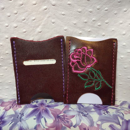 Card Holder with Embroidered Rose