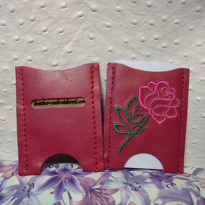 Card Holder with Embroidered Rose