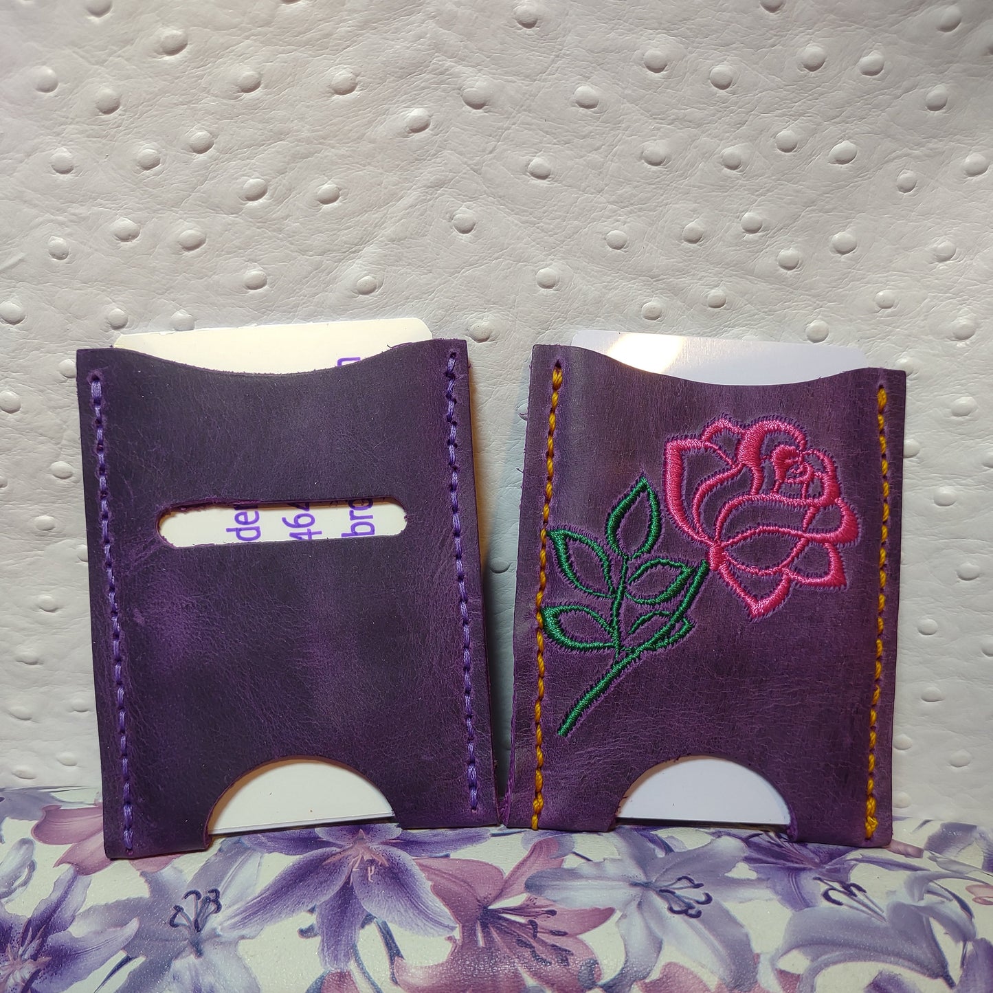 Card Holder with Embroidered Rose